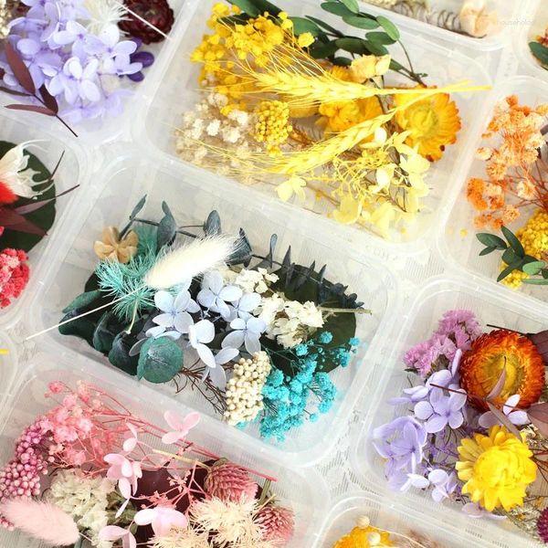 Flores Decorativas 1 Caja Paquete De Material De Flores Secas Planta De Vida Eterna Vela Perfumada Resina Epoxi Fabricación De Manualidades Accesorios para El Hogar DIY