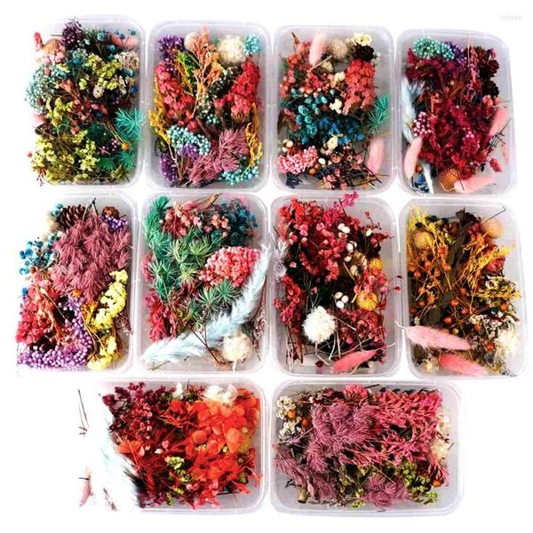 Flores decorativas 1 caja mezcla seca para joyería de resina plantas secas prensado fabricación artesanal DIY molde de silicona