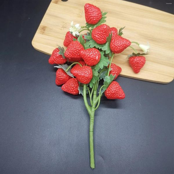 Fleurs décoratives 1 branche artificielle fraise baie simulation plante bouquet de fruits mariage maison fête décoration ornement po accessoires