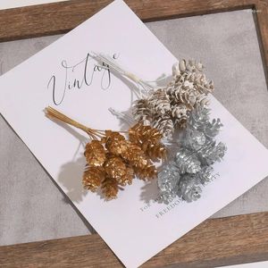 Fleurs décoratives 1 Bunch / 10pcs Golden Little Small Christmas Pinecone Silk artificiel pour décoration de mariage DIY Scrapbooking Courmure