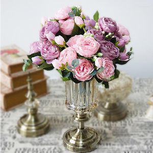 Fleurs décoratives 1 peloton artificiel Silk rose Peony Décoration de mariage Fall Flores 5 Heads Bouquet DIY Home Fake Flower Wreath A49A29