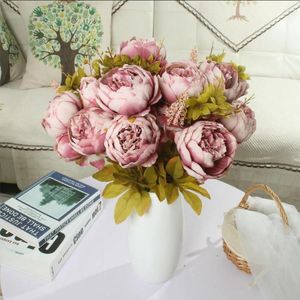 Fleurs décoratives 1 bouquet de pivoines artificielles européennes, fausses pivoines en soie pour décoration de maison, couronne de décoration de mariage DIY