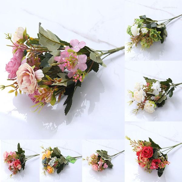 Fleurs décoratives 1 bouquet de fleurs de pivoine artificielles en fausse soie pour fête de mariage, décoration de la maison, arrangement moderne et simple, 28 cm