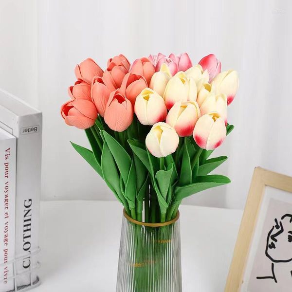 Fleurs décoratives 1 bouquet de têtes de tulipes artificielles, toucher réel, pour table de mariage, bouquet de haute qualité, fausse fleur, cadeau DIY, décoration de la maison