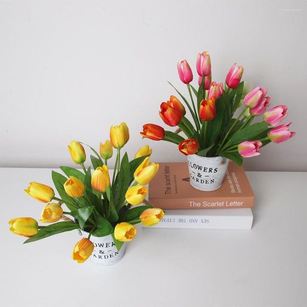 Fleurs décoratives 1 bouquet de 5 pétales tulipe Simulation Bouquet soie tissu faux mariage décoration plantes vertes