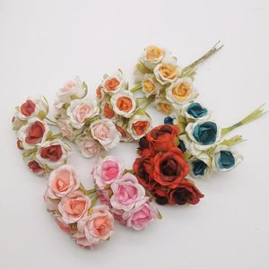 Fleurs décoratives 1 Bouquet De 6 Mini Roses En Soie Faux Pivoine Thé Camélia Faux Pour DIY Maison Jardin Décoration De Mariage