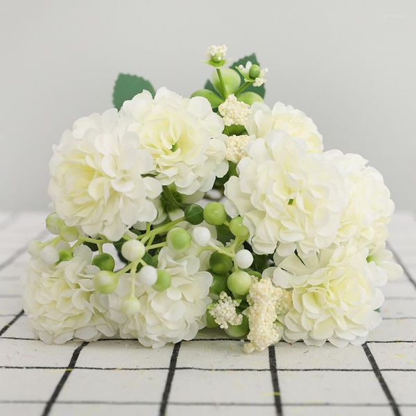 Fleurs décoratives 1 bouquet de bouquet d'hortensia en soie artificielle pour la décoration de la maison bricolage arrangement de fleurs de mariage fournitures de fête accessoires Po
