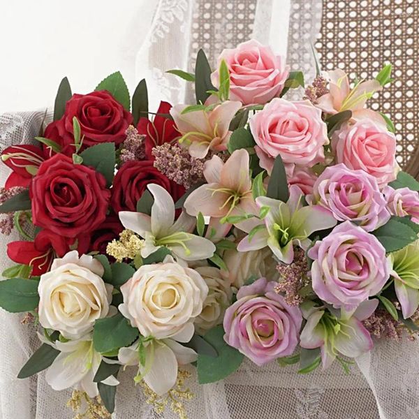 Fleurs décoratives 1 bouquet pratique 7 têtes immortelles fausses fleurs décoration de fête de mariage rose artificielle vignes claires créer de la vitalité