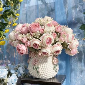 Decoratieve bloemen 1 Bunch Rose Artificial Wedding Bouquet Plantas Artificiales Para Decoracion Fake voor feestdecoratie