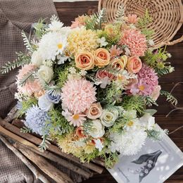 Fleurs décoratives 1 bouquet de pissenlit de simulation de soie fournitures de fête de mariage décoration de table à la maison jardin fausse fleur de rose