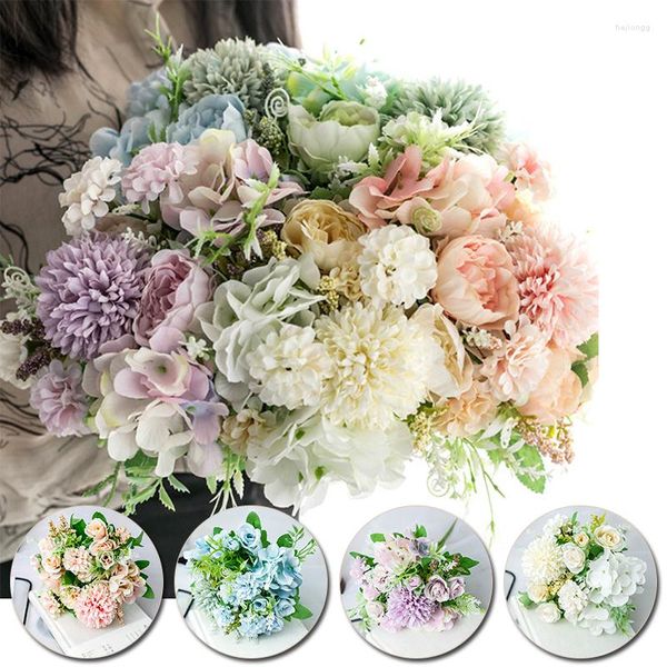 Fleurs décoratives 1 bouquet vintage demoiselle d'honneur artificielle tenant de haute qualité mariage faux soie pivoine bouquet fête décoration de la maison