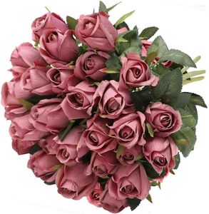 Fleurs décoratives 1 grappes artificielles roses de soie bourgeon de bouquet réaliste pour décoration