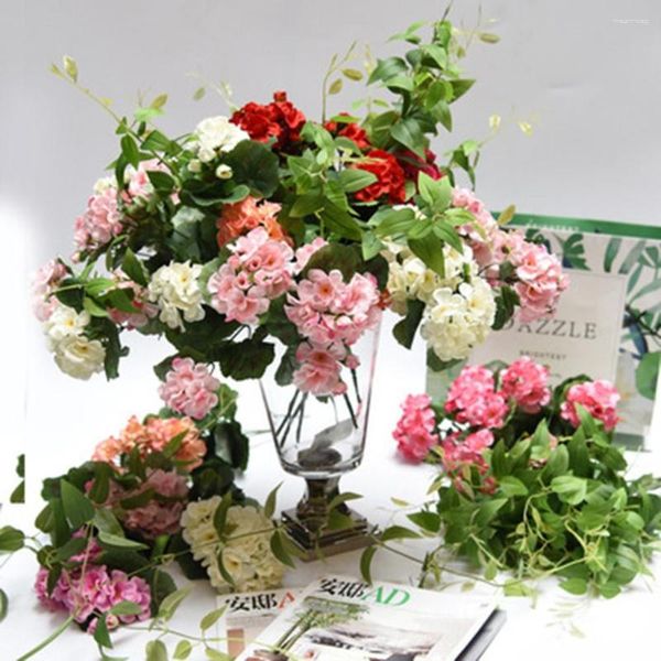 Fleurs décoratives 1 bouquet de géranium artificiel avec 5 Branches fleur de plante rouge rose 36cm décoration de fête de mariage de noël à la maison