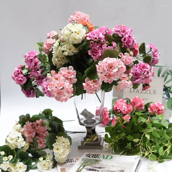 Fleurs décoratives 1 bouquets de géranium artificiel 36 cm plante rose rouge pour mariage jardin maison boutique décorations aux couleurs vives
