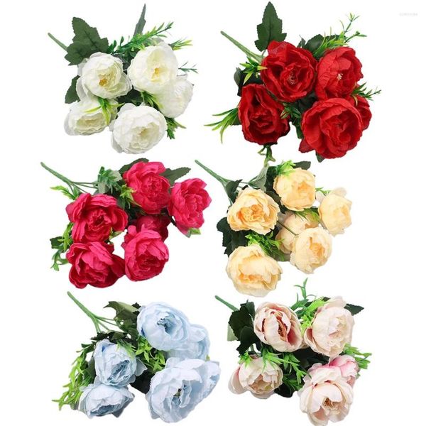 Fleurs décoratives 1 paquet pivoines fleur bouquet artificiel rose rouge de mariage décoration 6 têtes de soie faux flres