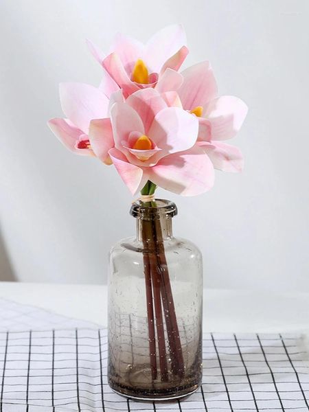 Fleurs décoratives 1 paquet Real Touch Artificiel Orchid Pink Plastic Plastic Bouquet Butfly Falle Flower Home Wedding Living Room Table Plantes