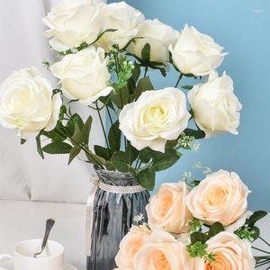 Decoratieve bloemen 1 bundelrozen kunstmatige witte zijden pieker bruiloft bruid boeket decor nepbloem huis Valentijnsdag gi