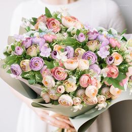 Fleurs décoratives 1 Bundle Soie Artificielle Pivoine Thé Rose Camélia Petit Bouquet Pour DIY Maison Jardin Décoration De Mariage Faux Fleur Flores