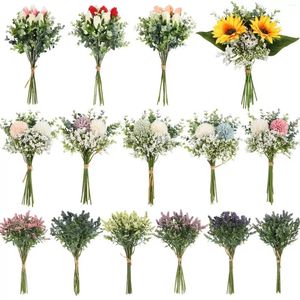 Flores decorativas 1 paquete de ramo de flores de simulación, hortensias de mano para novia, decoración del hogar falsa, adornos de tiro de boda