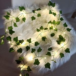Decoratieve bloemen 1 pak 2M 20 LED kunst klimop lichtslingers groen blad wijnstokken fee huisdecoratie muur woonkamer decoratie (werkt op batterijen)