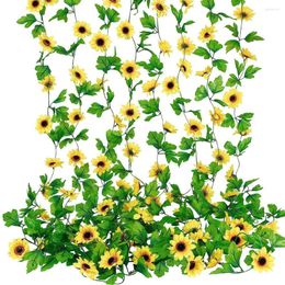 Decoratieve bloemen 1 Pack Artificial Sunflower Slantaar Silk Vine met groene bladeren voor trouwtafel Home Decor