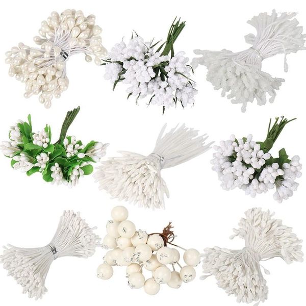 Flores decorativas 1 paquete de estambre de flores artificiales para decoración cálida del hogar, perla limitada, color blanco cremoso, adorno de año para fiesta de boda, bricolaje