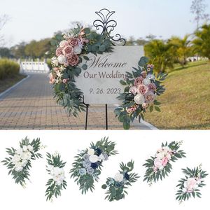 Fleurs décoratives 1 paire de kit d'arc de mariage artificiel Boho Dusty Rose Blue Eucalyptus Garland Drapes pour décorations Panneau de bienvenue