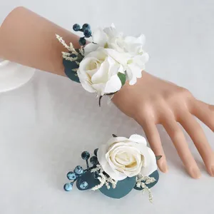 Fleurs décoratives 1 paire de corsage de fleurs de poignet artificiel ensemble de roues de mariage rose boutonnière pour les mariés