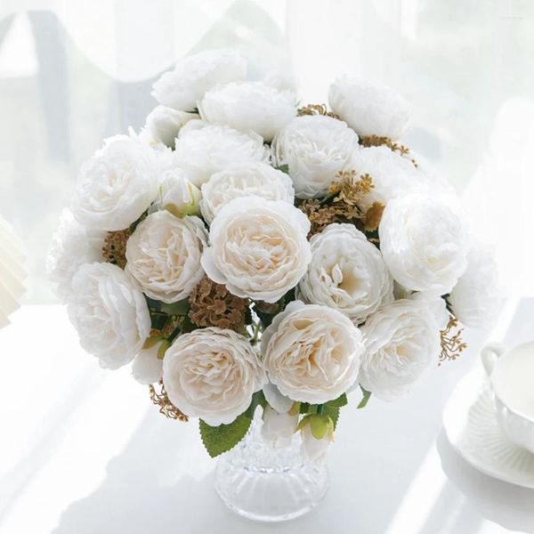 Fleurs décoratives 1 pc Bouquet de rose damasque artificiel pour la maison décoration de pot de fleur ornementale Garales de mariage accessoires de mariage