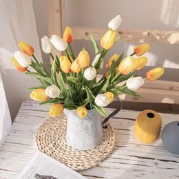Fleurs décoratives 1 Pc PU Real Touch tulipes Arrangement artificiel pour la décoration de mariage de bureau à domicile