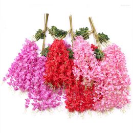 Flores decorativas 1 piezas 110 cm Wisteria Flor artificial Seda Vine Guirnalda Colgando para el banquete de boda Jardín Al aire libre Verdor Oficina Pared