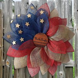 Fleurs décoratives 1 PCS couronne patriotique américaine pour porte d'entrée du 4 juillet jour de l'indépendance rouge blanc et ventouses de fenêtre