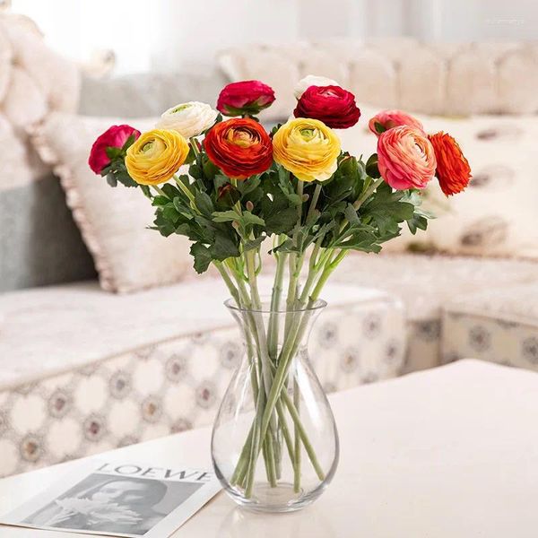 Fleurs décoratives 1 pièces Ranunculus artificiel avec tige en soie séchée pour décoration de maison, décoration de mariage