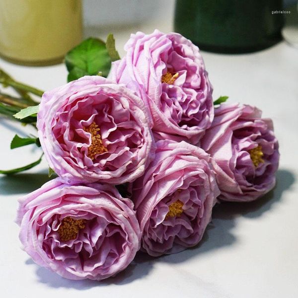 Fleurs décoratives 1 Pcs Artificielle Toucher Réel Hydratant Austin Rose Bouquet Pour Banquet Événements De Fête De Mariage Décoration De Table À La Maison