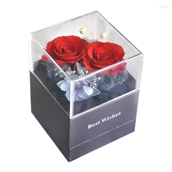 Fleurs décoratives 1 Pcs Artificielle Rose Fleur Coffret Cadeau Préservé Femmes Boucles D'oreilles Collier Maquillage De Stockage Pour La Mère De La Saint-Valentin