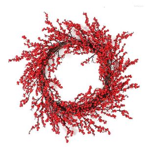 Fleurs décoratives 1 pcs Porte de couronne de Noël décorations suspendues rouges 50 cm faux fruits
