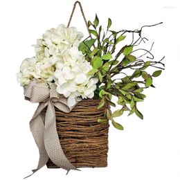 Fleurs décoratives 1 pièces crème hortensia porte cintre panier couronne maison porche ferme décor soie fleur