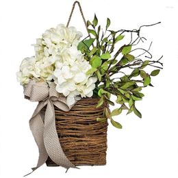 Fleurs décoratives 1 pièces crème hortensia porte cintre panier couronne fleurs sauvages suspendus maison porche ferme décor soie fleur