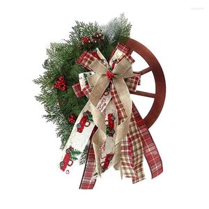 Flores Decorativas 1 PCS Colgante De Puerta Rueda De Carro De Granja Adorno De Navidad Corona Cono De Pino (40 Cm)