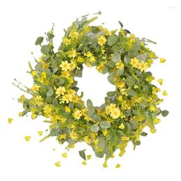 Flores decorativas 1 PCS Corona de granja con hojas verdes de eucalipto 22 pulgadas para la pared de la puerta principal