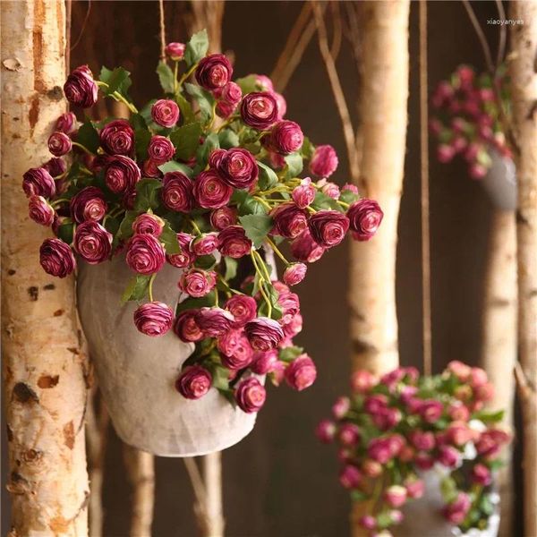 Fleurs décoratives 1 PCS HEURNED RANNULULS ROLESES DÉCORME DE MARIAGE ARTIFICIELLE DE SILLE MARAIGE BUDAL FLORAL RAGE DÉCOR