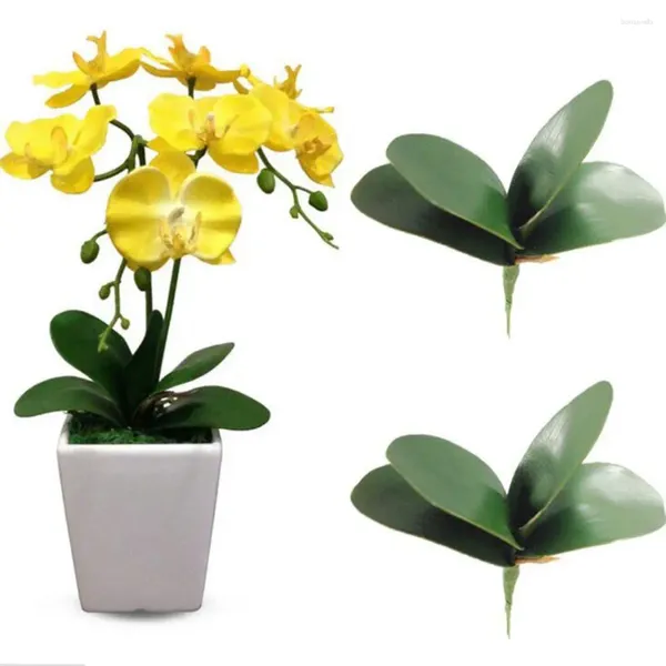 Fleurs décoratives 1 pcs pu artificiel papillon vert orchidée feuille en plastique fleur de fleur de mariage décoration de fête de mariage