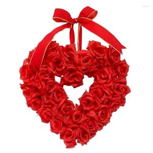 Decoratieve Bloemen 1 STKS Valentijnsdag Kransen Rood Plastic Voor Voordeur Muur Raamdecoratie Hart Krans Garland