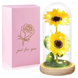 Decoratieve bloemen 1 stuk bewaarde bloem glazen deksel gloeiende goudfolie zonnebloem Valentijnsdag geschenk zoals afgebeeld