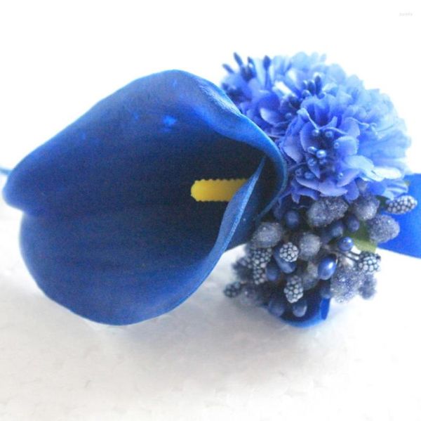 Fleurs Décoratives 1 Pièce Bleu Royal Calla Fleur Corsage Groom Groomsman Fête De Mariage Homme Costume Hommes Boutonnière Prom Pin Broche Revers