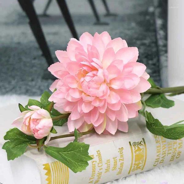 Fleurs décoratives 1 morceau de fleur de soie dahlia rose décoration de mariage artificiel de la tête bricolage Boîte à cadeau de couronne de bricolage artisanat faux m6