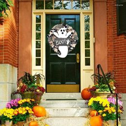 Couronne de fleurs décoratives, 1 pièce, accessoires saisonniers, joli cintre de porte, fantôme mignon, spectre de maison, décoration d'halloween