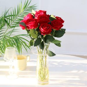 Fleurs décoratives 1 Real Touch Rose Flannel Flower Bouquet Single Head Test Artificial Punt for Wedding Home Decor