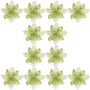 Decoratieve bloemen 1 set 12 stuks glitter poinsettia kerstboom decors decor holle nep