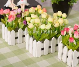 Decoratieve bloemen 1 set 16 cm houten hek vaas roos en daisy kunstmatige bloemen zijden huisdecoratie verjaardag cadeau